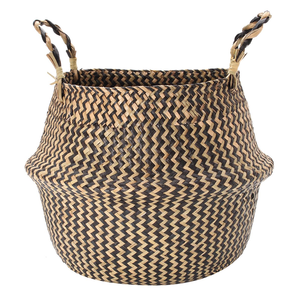 Baogu Natural Seagrass Woven Hand Woven Seagrass Belly Basket with Handles for Storage Plant Pot Wave 22X20CM - Image 3