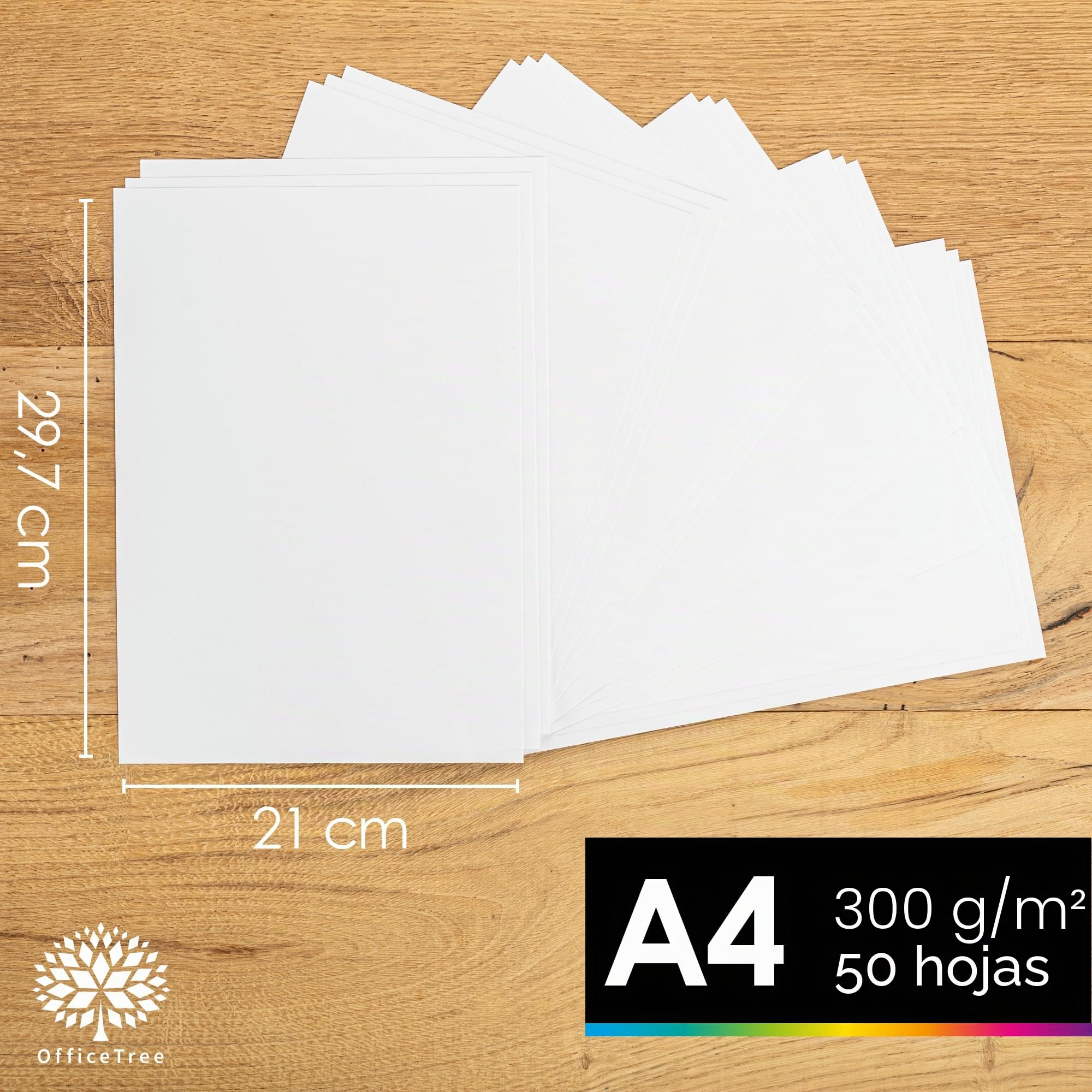 OfficeTree 50x Cartulina Blanca A4 300g - Cartulinas Blancas A4 para Manualidades, Recortar e Imprimir - Papel A4 300gr - Cartulina Gruesa