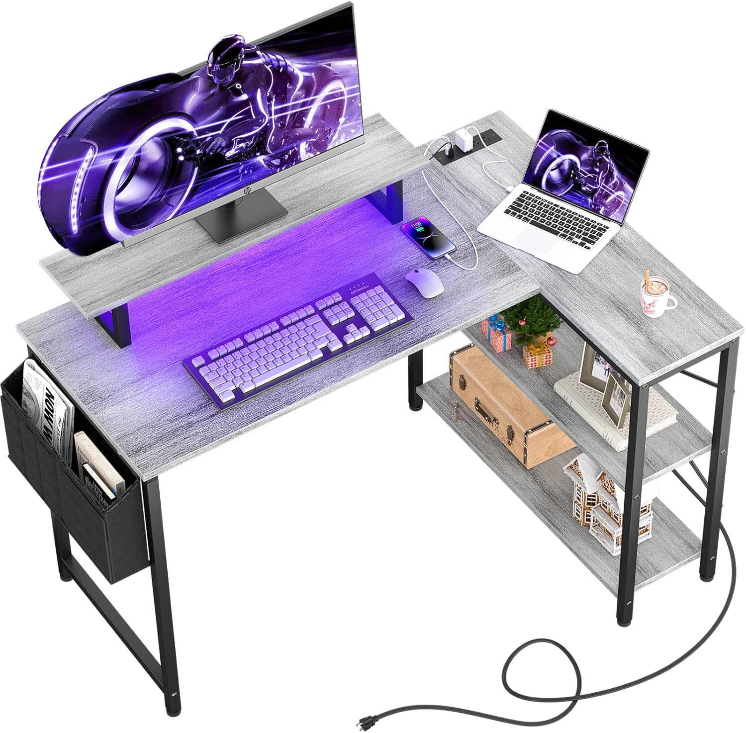 Amazon.com: Homieasy L Shaped Computer Desk with LED Strip & Power ...
