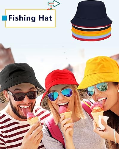 Miniatura 8 de Paquete de 8 sombreros de pescador de verano para playa, sombreros reversibles de algodón a granel para mujeres y hombres, camping, caza, viajes,