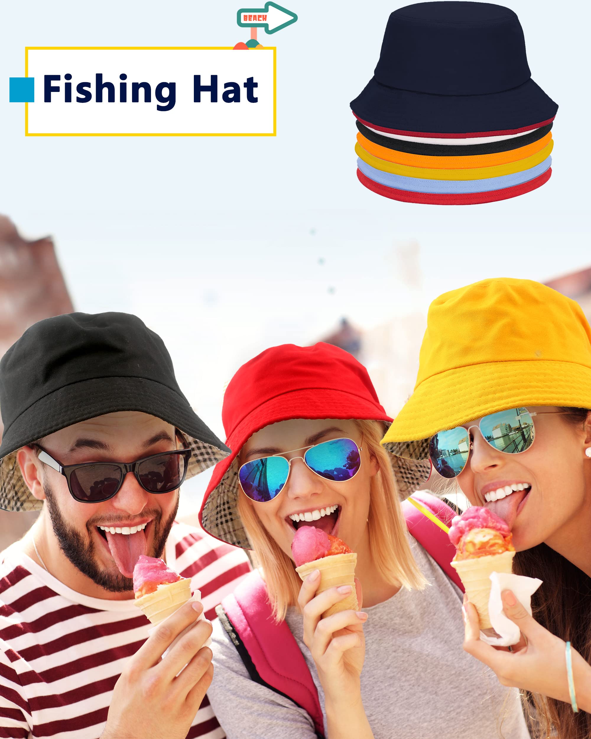 Confezione da 10 cappelli da pescatore per adulti, estivi, da spiaggia, cappello da sole in cotone, reversibile, per donne e uomini, campeggio, caccia, viaggi, pesca