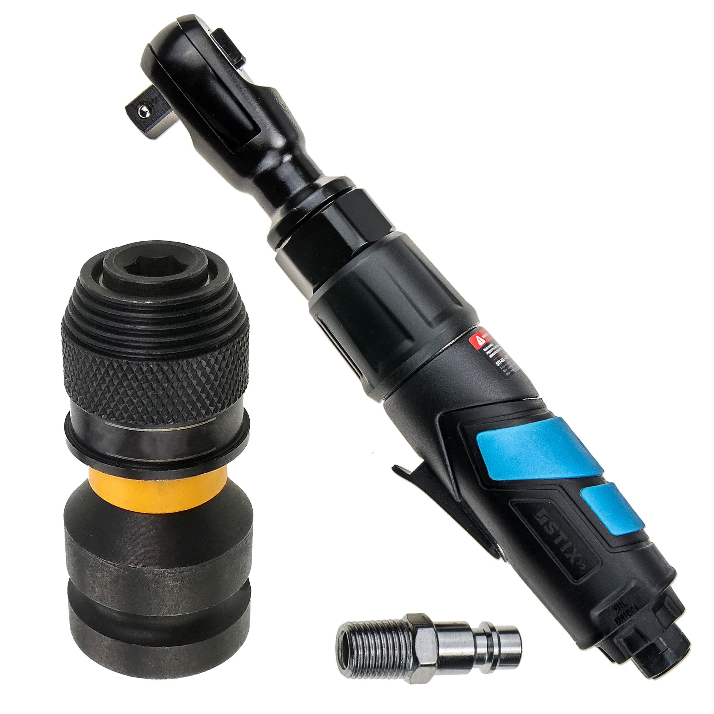 Stix Automotive Equipment Chiave pneumatica a cricchetto - Potenza di serraggio 102Nm - Pressione massima 6Bar - Dimensione del gambo 1/2 pollice - Adattatore 1/2 dopo 1/4 pollice