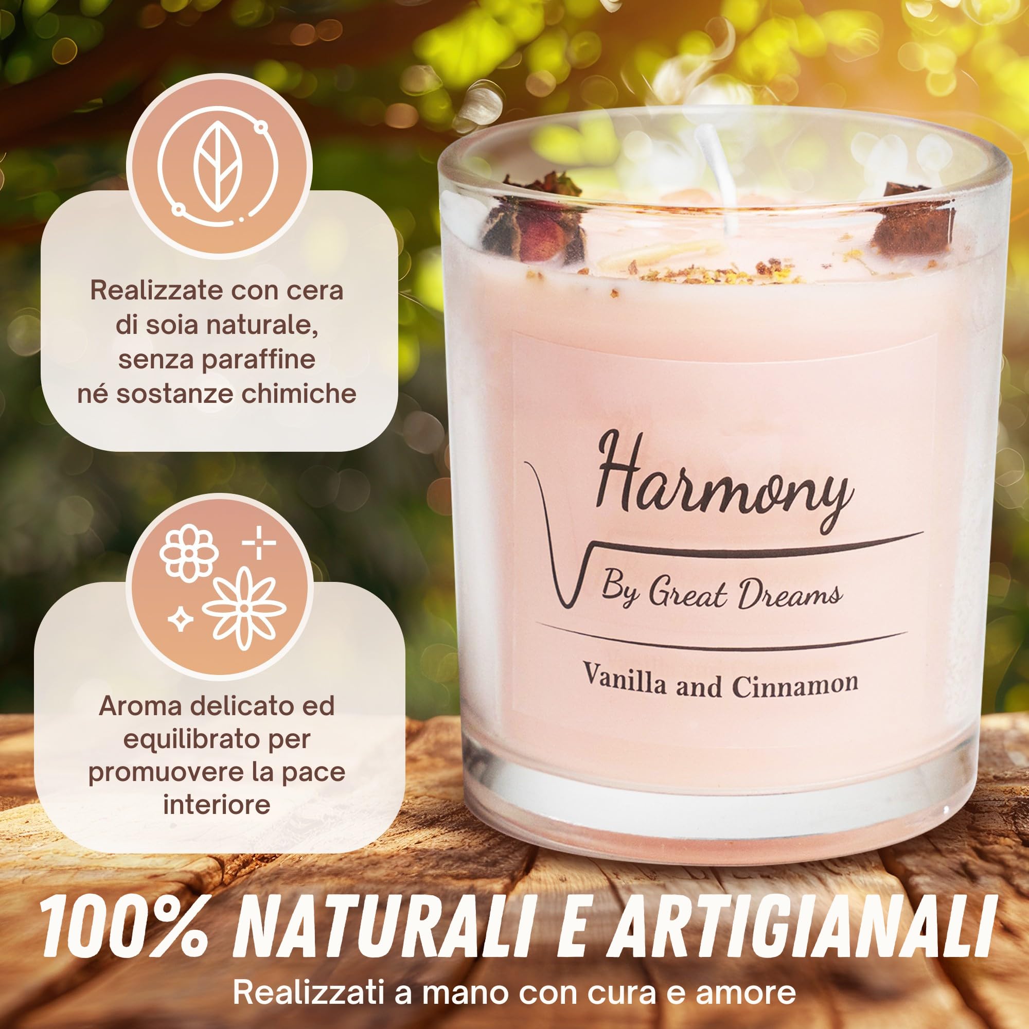 GreatDreams® Set 2 Candele Profumate Curative con Pietre Naturali - Candele Decorative Fatte a Mano Senza Paraffina - Set Regalo di Candele Profumate per Donne - Regali Originali per Donne.