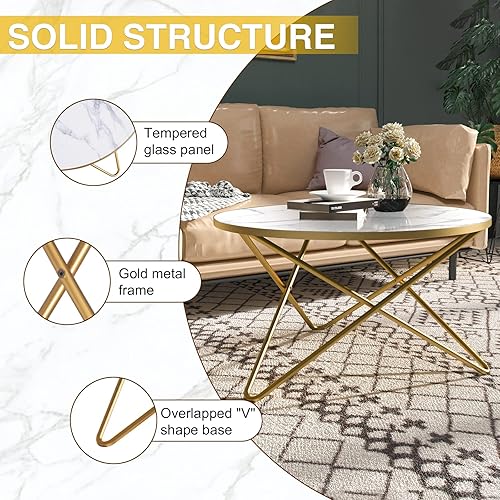 Miniatura 3 de HLR Mesa de centro redonda con parte superior de mármol sintético blanco Mármol blanco,Mármol negro,Verde (Green