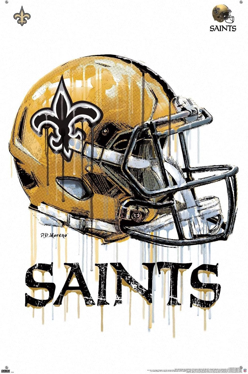 Trends International NFL New Orleans Saints - Drip Helmet 20 Wall Poster, 22.37" x 34.00", Premium Poster & Push Pin Bundle