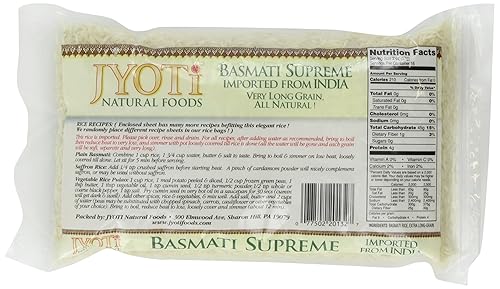 Miniatura 2 de Jyoti Basmati Supreme Arroz, 6 bolsas de arroz basmati blanco, 32 onzas cada bolsa, grano largo, sin OMG, vegano, vegetariano, todo natural