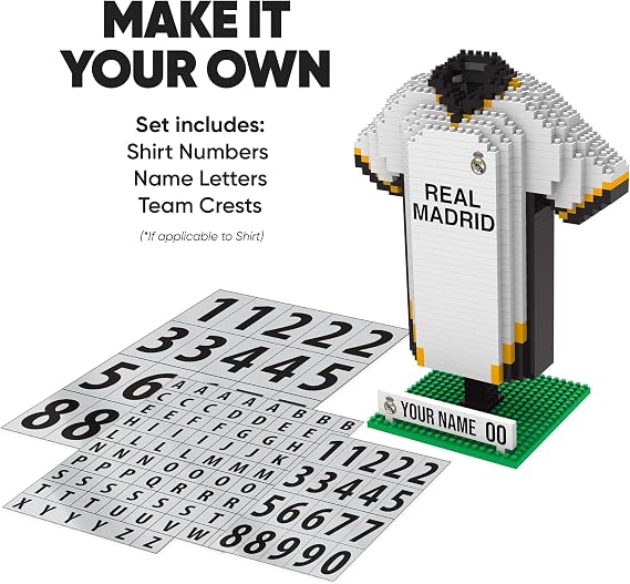 FOCO Officially Licensed Personalised Football BRXLZ Desk Shirt 3D Bricks Building Construction Toy (Real Madrid CF (867 pieces))