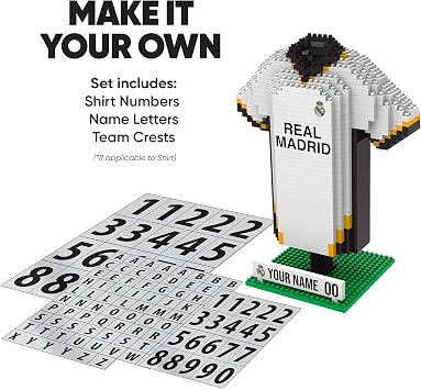 FOCO Officially Licensed Personalised Football BRXLZ Desk Shirt 3D Bricks Building Construction Toy (Real Madrid CF (867 pieces))