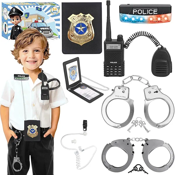 IVENRXIU Police Toys, Police Pretend Play Toys for Dress Up, Role Play Set with Police Accessories, Handcuffs, Warning Light, Police Badge, Birthday Halloween Christmas Gifts