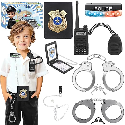 IVENRXIU Police Toys, Police Pretend Play Toys for Kids Boys and Girls, Role Play Set with Police Accessories, Handcuffs, Warning Light, Police Badge, Birthday Halloween Christmas Gifts