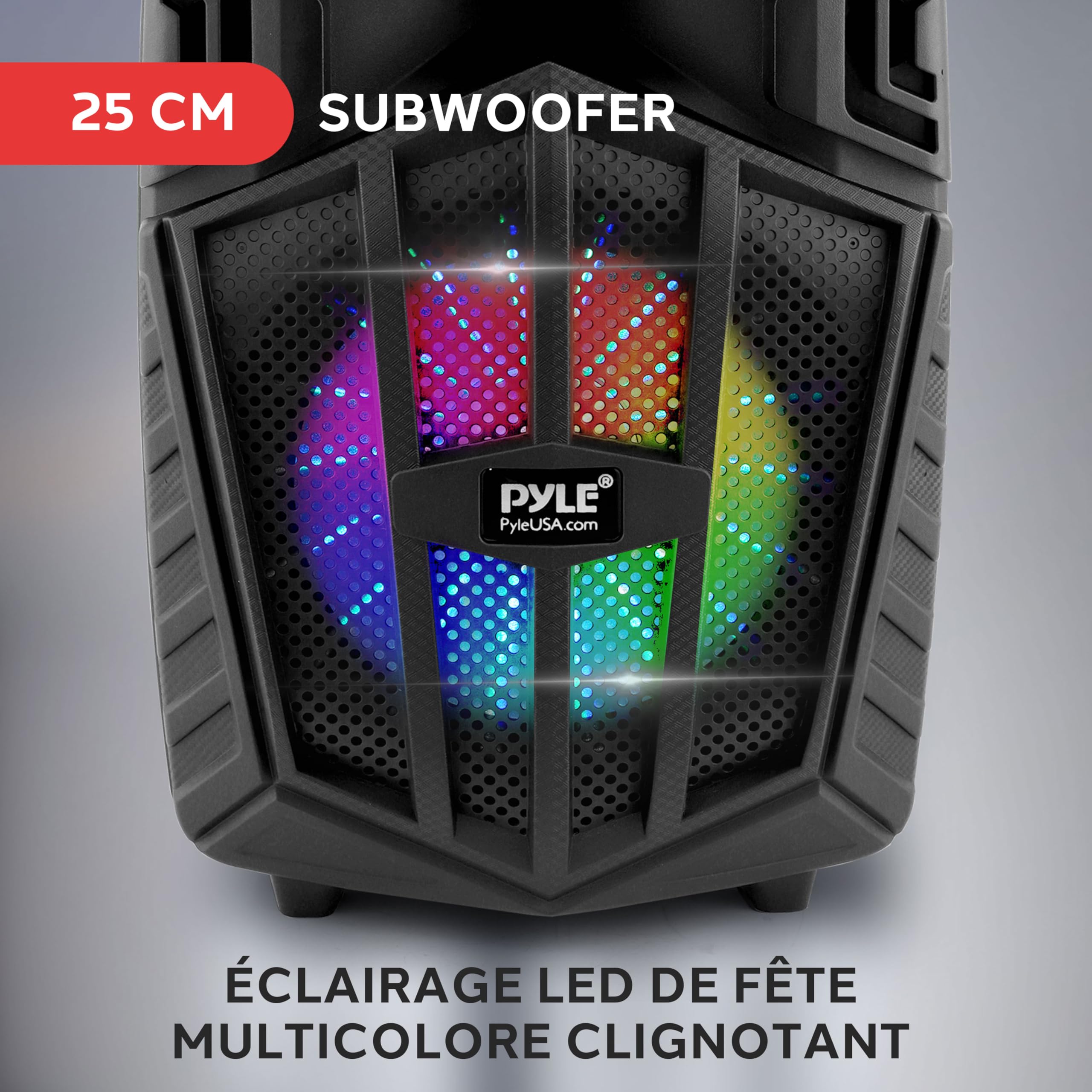 Pyle Enceinte Bluetooth Portable 680 W 25 cm avec Micro – Haut-Parleur Karaoké Rechargeable avec Roues, TWS, Lumières LED, Écran LED, Entrée Micro 6,5 mm, FM
