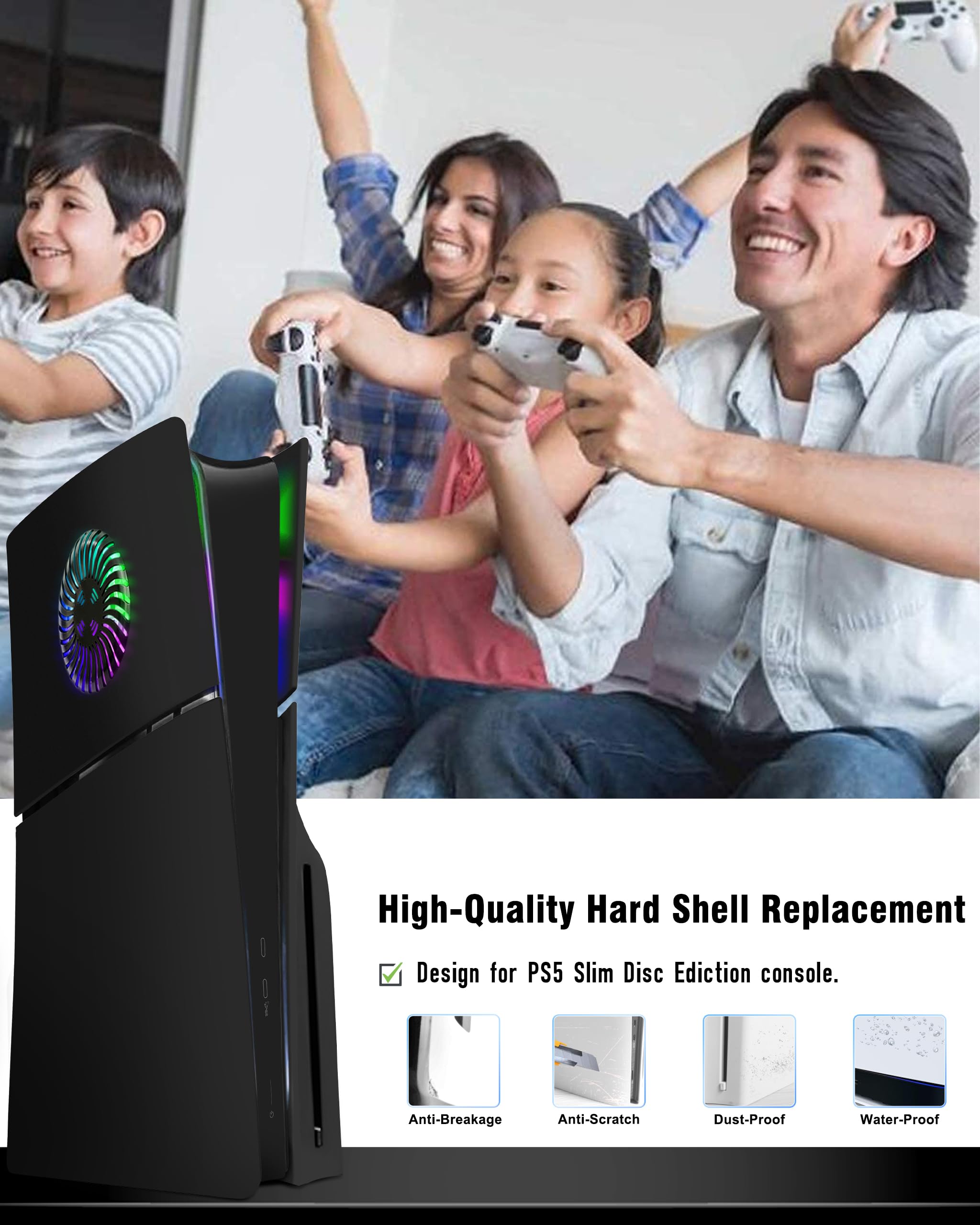 Joso Panel frontal para PS5 Slim Disc Edition, resistente a los arañazos, a prueba de polvo, funda de repuesto con anillo RGB, cubierta para PS5 Slim (CD-ROM) y placas para PS5 Slim accesorios, color