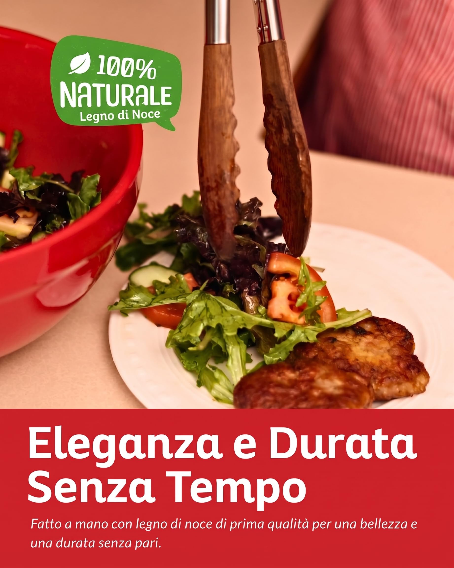 Pinze da cucina con punte in legno di noce 30cm - Pinze cucina legno antigraffio per pentole antiaderenti, barbecue e insalata - Acciaio inossidabile resistente al calore, atossiche senza BPA