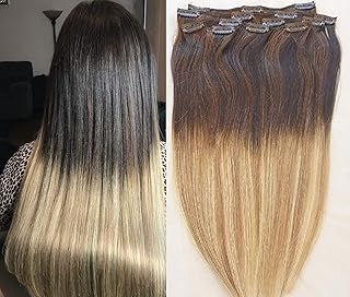18inches 100% Ombre BALAYAGE Clip in Human Hair Extensions 7Pcs,14 clips # T2-18/613