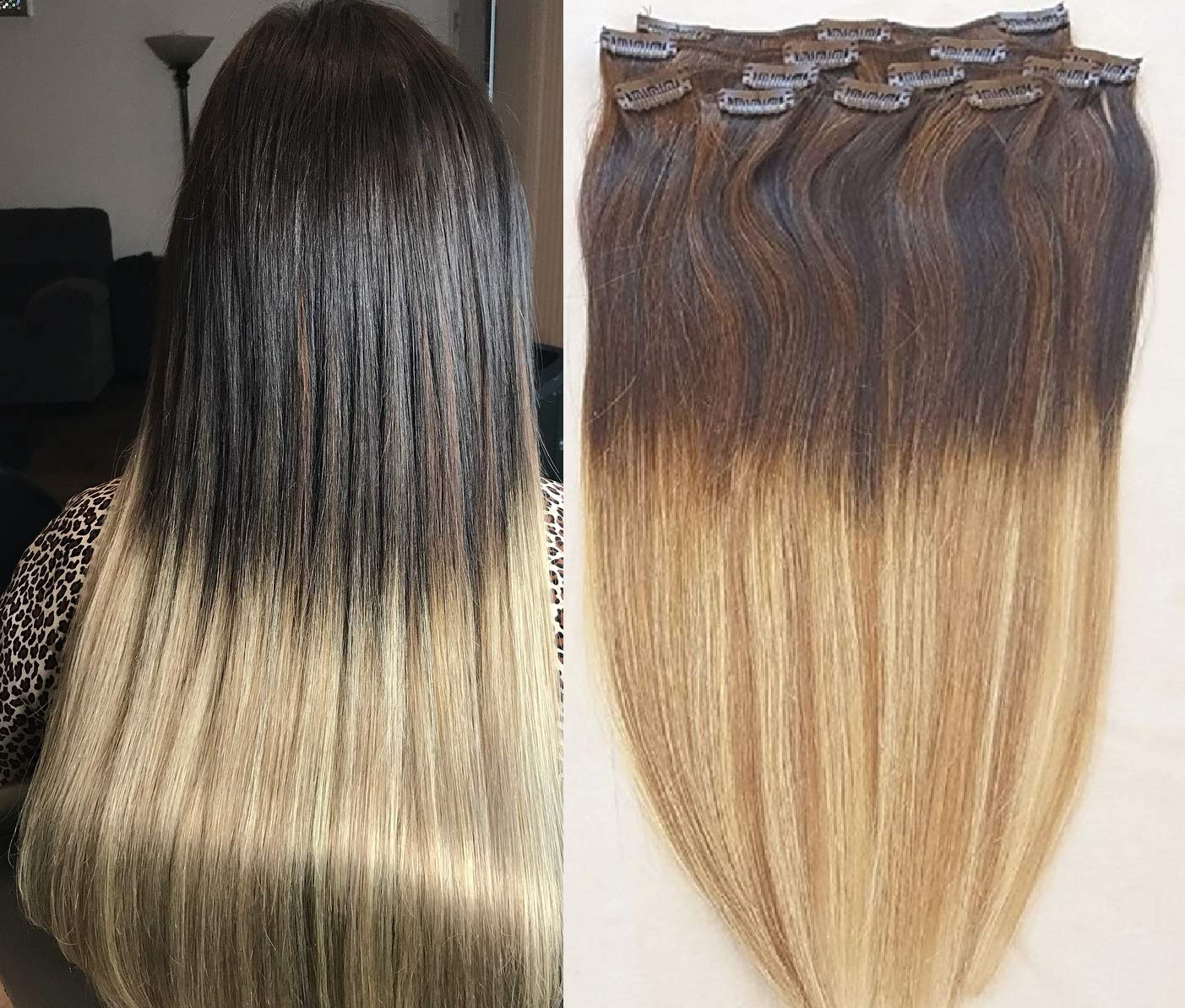 Hair Faux You 18inches 80 grams 100% Ombre BALAYAGE Clip in Human Hair Extensions 7Pcs,14 clips Color # T2-18/613