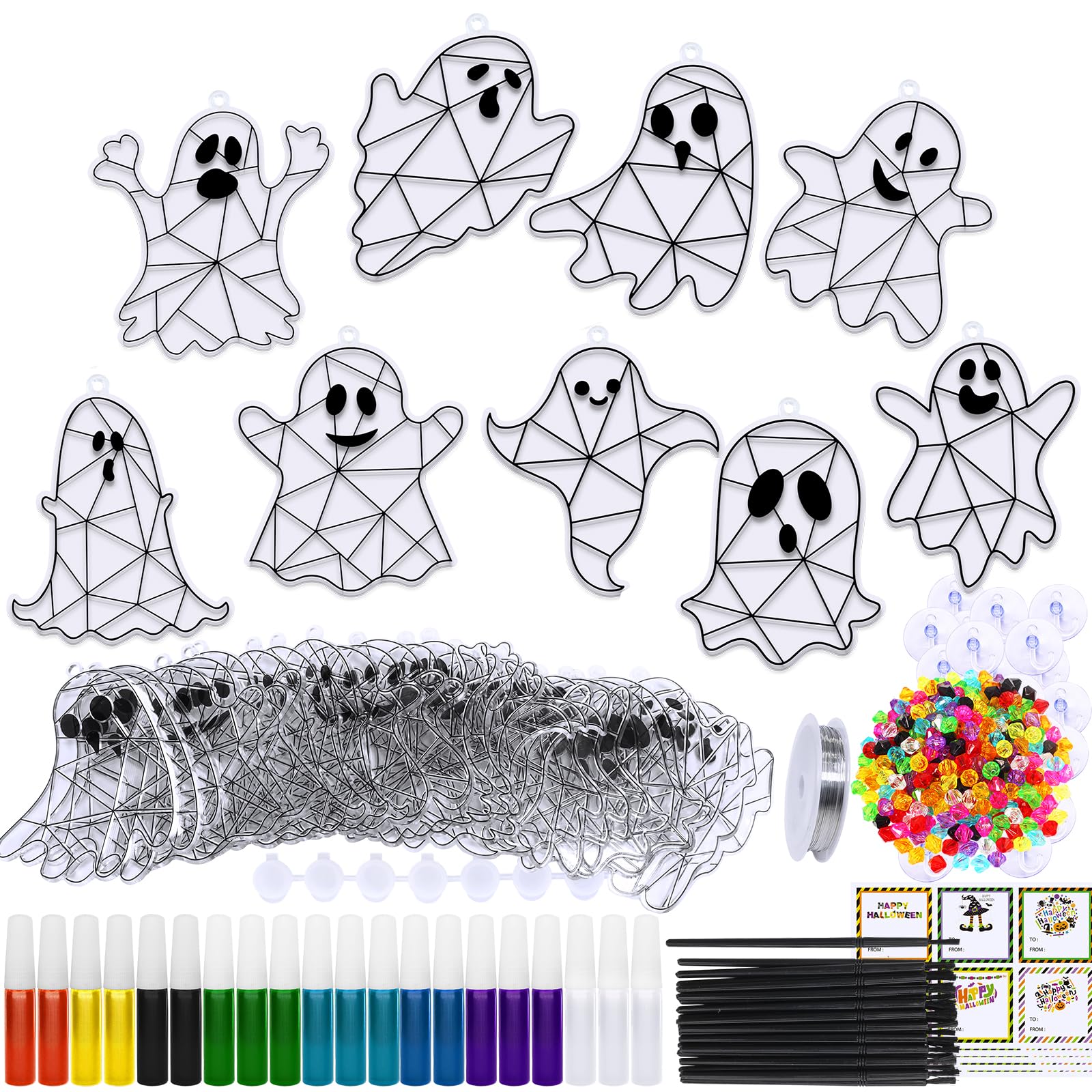 Winlyn 27 sets Halloween Ghost Suncatchers Ornaments Decorations DIY Window Paint Art Kits for Kids & Classroom Activities