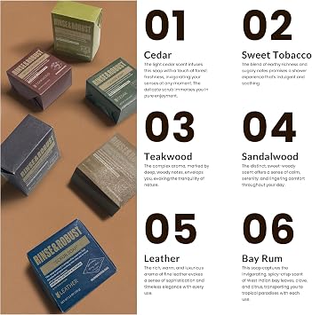 Mens Bar Soap 6Pcs Cleansing All Natural Handmade Mens Set Scrub Soap Gift for Men Body&Hand All Skin Type|6 Different Scents Valentines Gifts for Him Christmas Fathers day (5.3oz of 6PC)