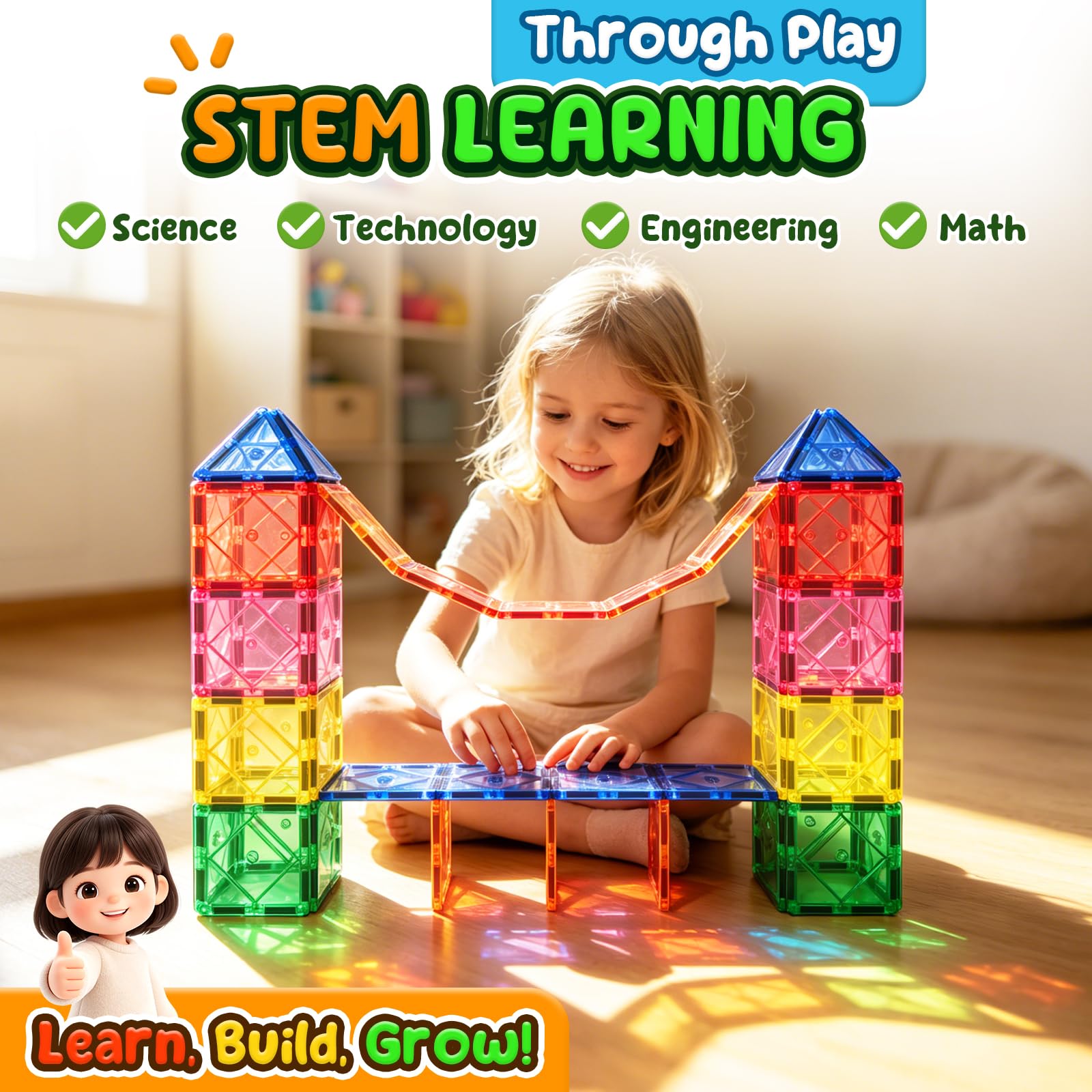 Magnetic Tiles Beginner Set for 3 Year Old Girls & Boys, Learning Toys for Toddlers, Magnetic Blocks for Kids Age 3-5 4-8, STEM Toys Encourage Kids Creativity & Help to Develop Fine Motor Skills