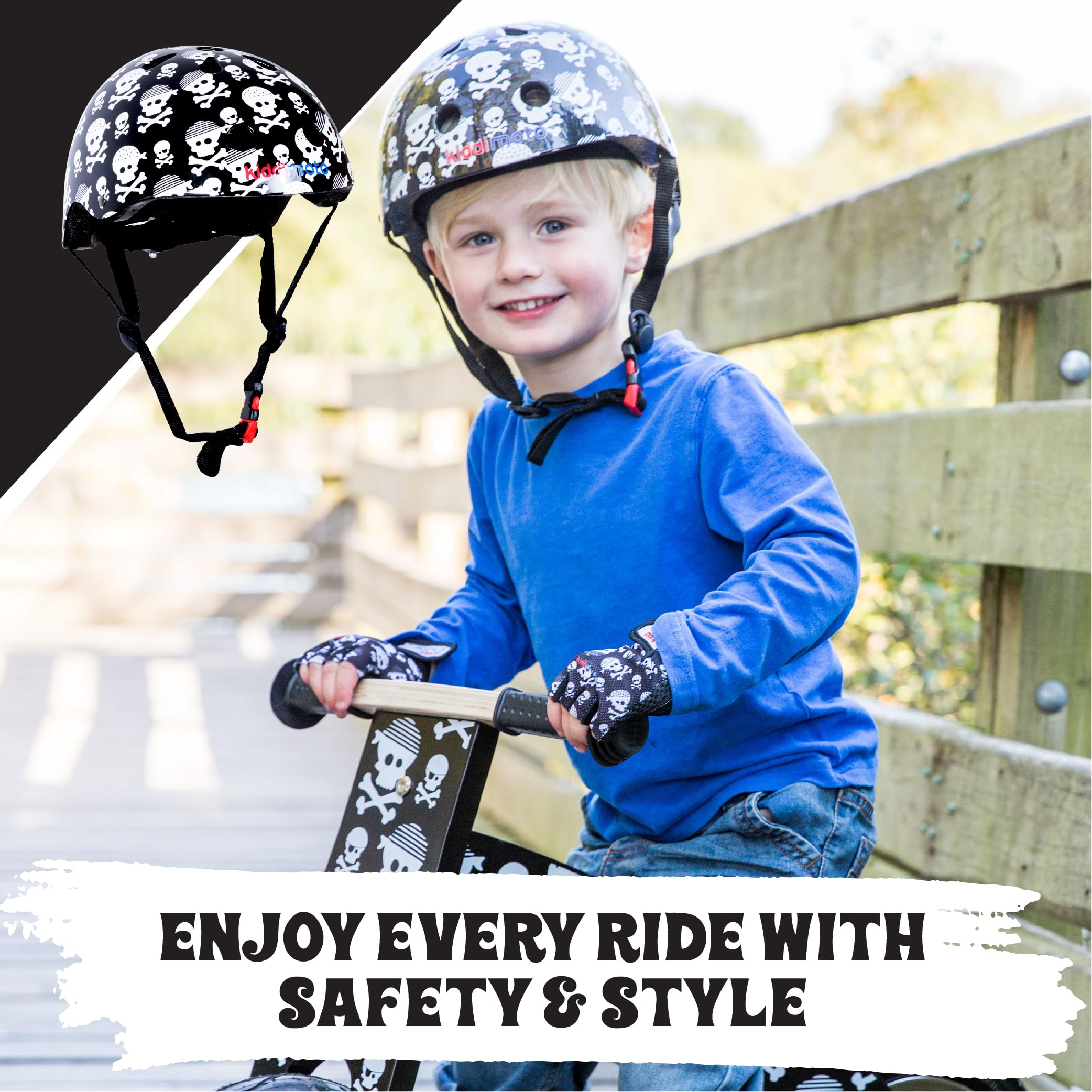 Kiddimoto Fahrrad Helm für Kinder / Fahrradhelm / Design Sport Helm für skates, roller, scooter, laufrad - Skullz / Pirat