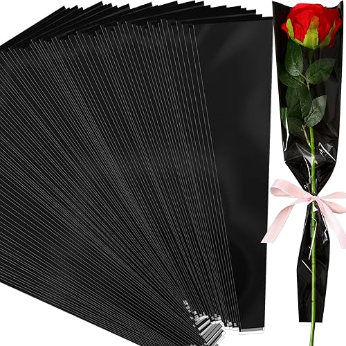 Yexiya 100 bolsas de ramo de flores con una sola manga de rosa para flores, bolsa de embalaje floral individual, papel de regalo de flores para el