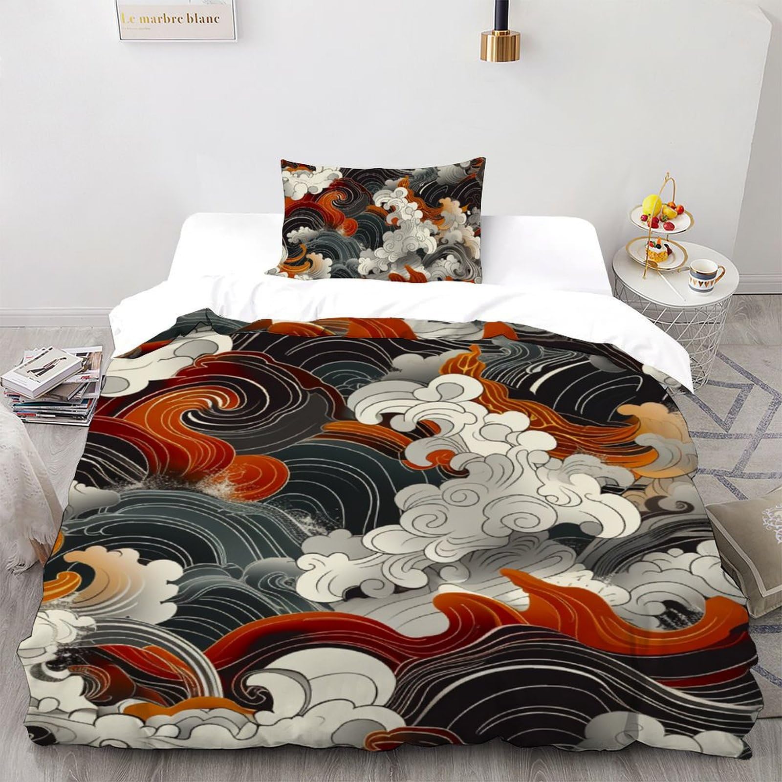 Housse de couette fermeture éclair imprimé vagues parure de lit 2 pièces 135x200