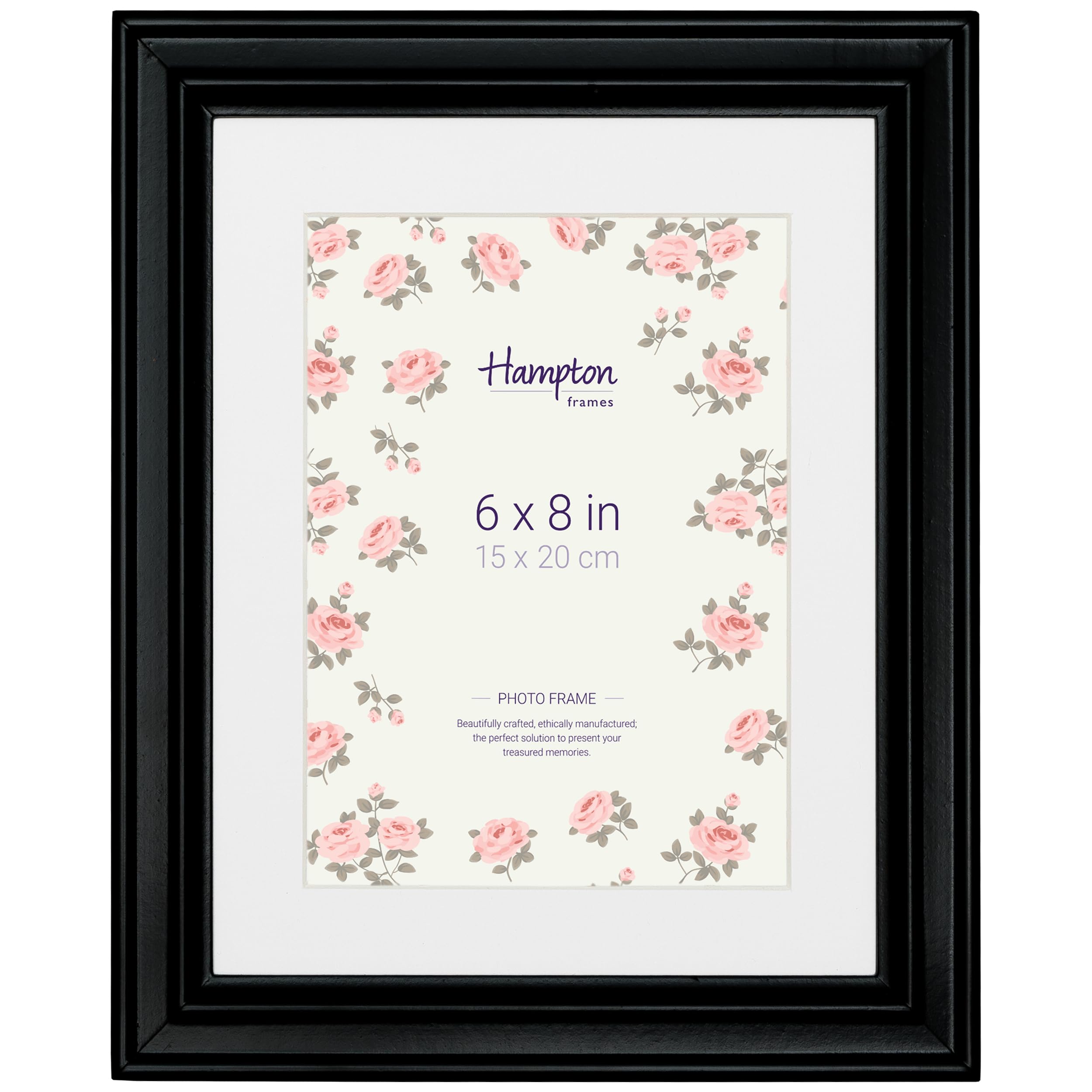 Hampton Frames HELENA 6x8 (15x20cm) Black Frame With White Mount Picture Photo Frame Glass Aperture HEL80BK68