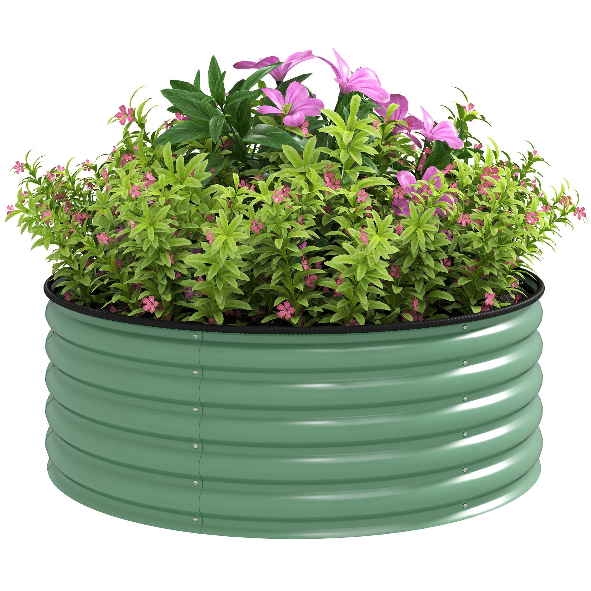 Outsunny Light/Green Garden Raised Bed With Edging Metal 120 X 120 X 43Cm