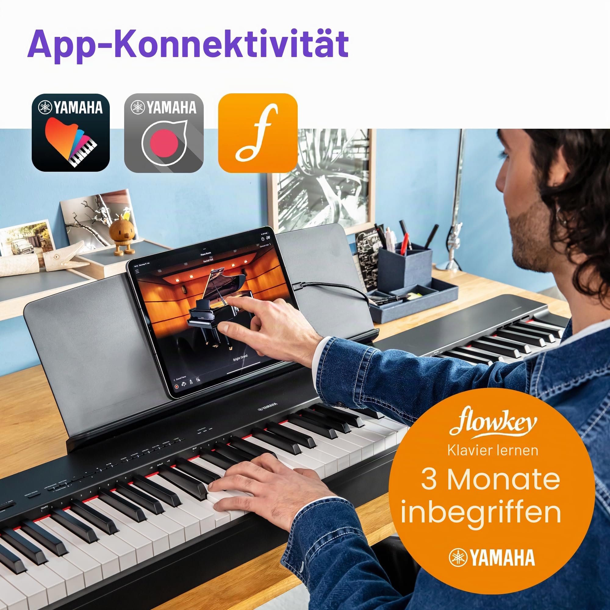 Yamaha P-225 Digitalpiano mit 88 abgestuften Hammertasten und 24 Instrumentalstimmen, leicht und tragbar, Schwarz
