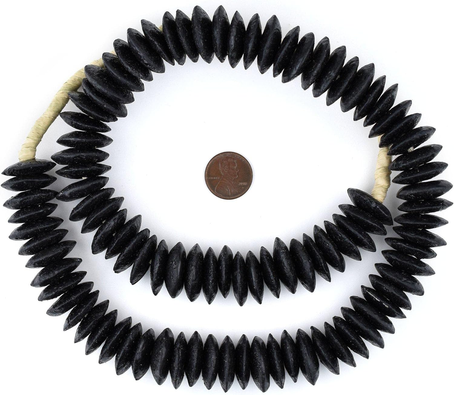 The Bead Chest Black Ashanti Glass Saucer Beads 23mm Ghana African Large Hole 26 Inch Strand Handmade