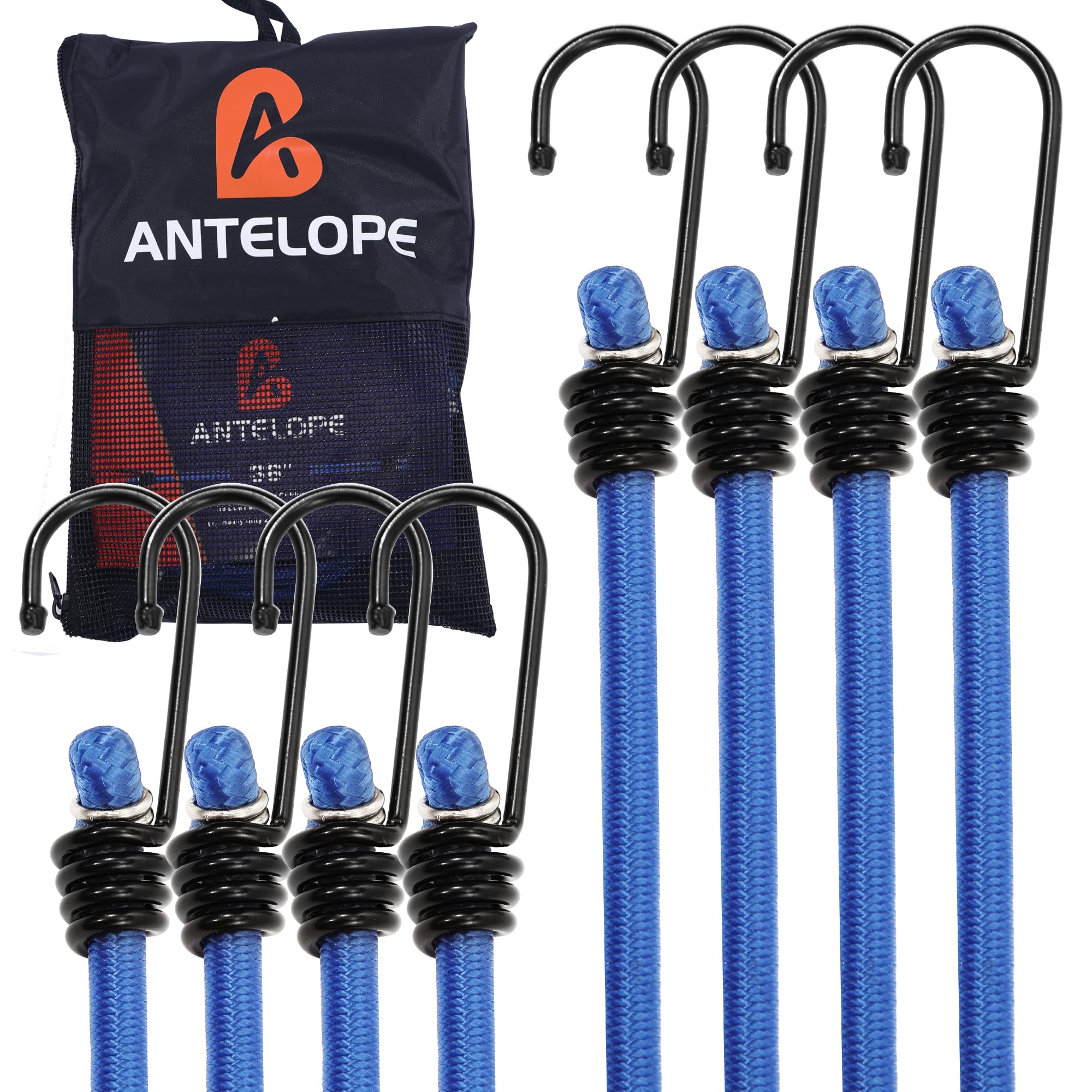 A ANTELOPE Cordones elásticos de 36 pulgadas con ganchos, paquete de 8 de goma resistente de alta calidad con cordones elásticos fuertes para tienda de campaña al aire libre, portaequipajes, camping,