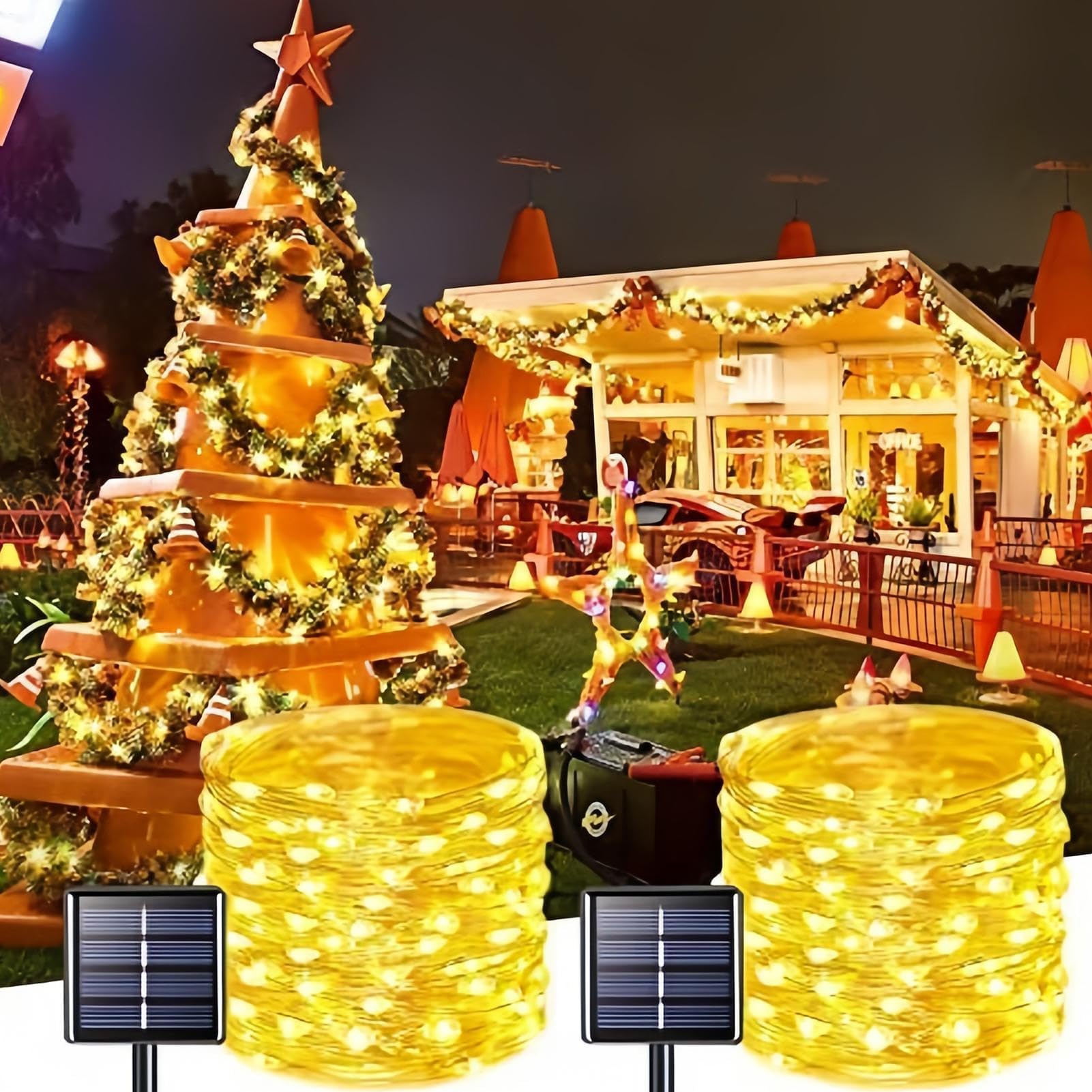 Guirnalda de luces solares para exteriores, impermeable, LED, decoración de jardín, alambre de cobre flexible, resistente a la intemperie, brillo nocturno para Navidad, fiesta, porche, valla, boda
