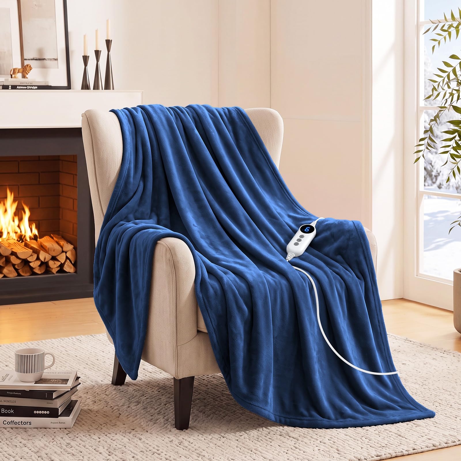 Electric Blanket Heated Throw 180x200cm 9 Heat Settings 10HR Timer, Navy