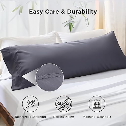 Miniatura 5 de Bedsure Body Pillow Cover, Cooling Body Pillow Pillowcase for Hot Sleepers, Rayon Derived from Bamboo Grey Pillowcase, Breathable & Soft Long Pillow