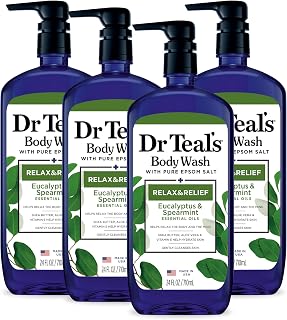 Dr Teal's Relax & Relief Body Wash with Epsom Salt, Eucalyptus & Spearmint - Hydrating Shower Gel, 24 fl oz Pack of 4