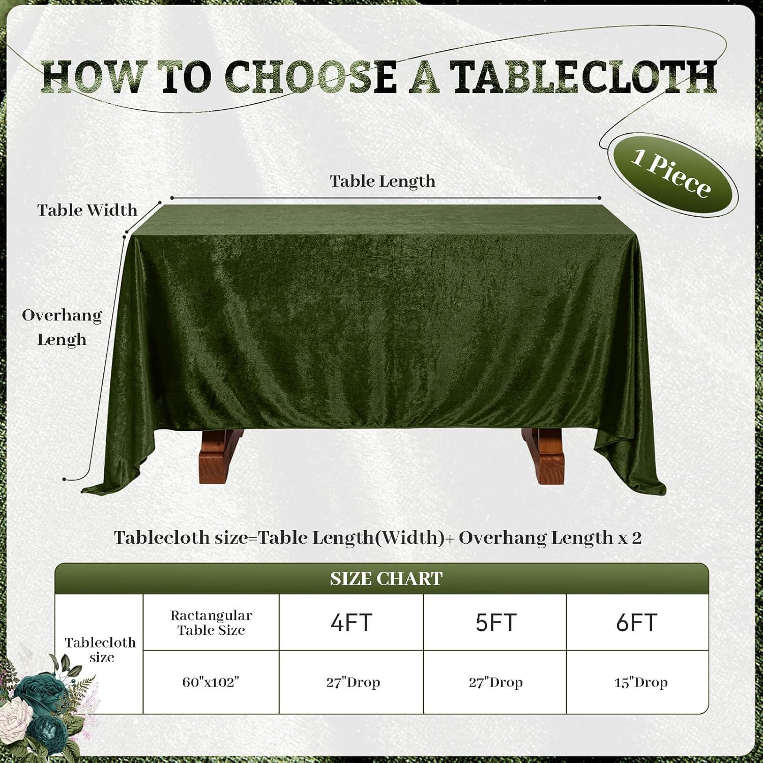 SoarDream Olive Green Velvet Tablecloth 60 x 102 Inch Lush Panne Rectangular Table Cloth for Banquet Party Wedding Baby Shower Decorations