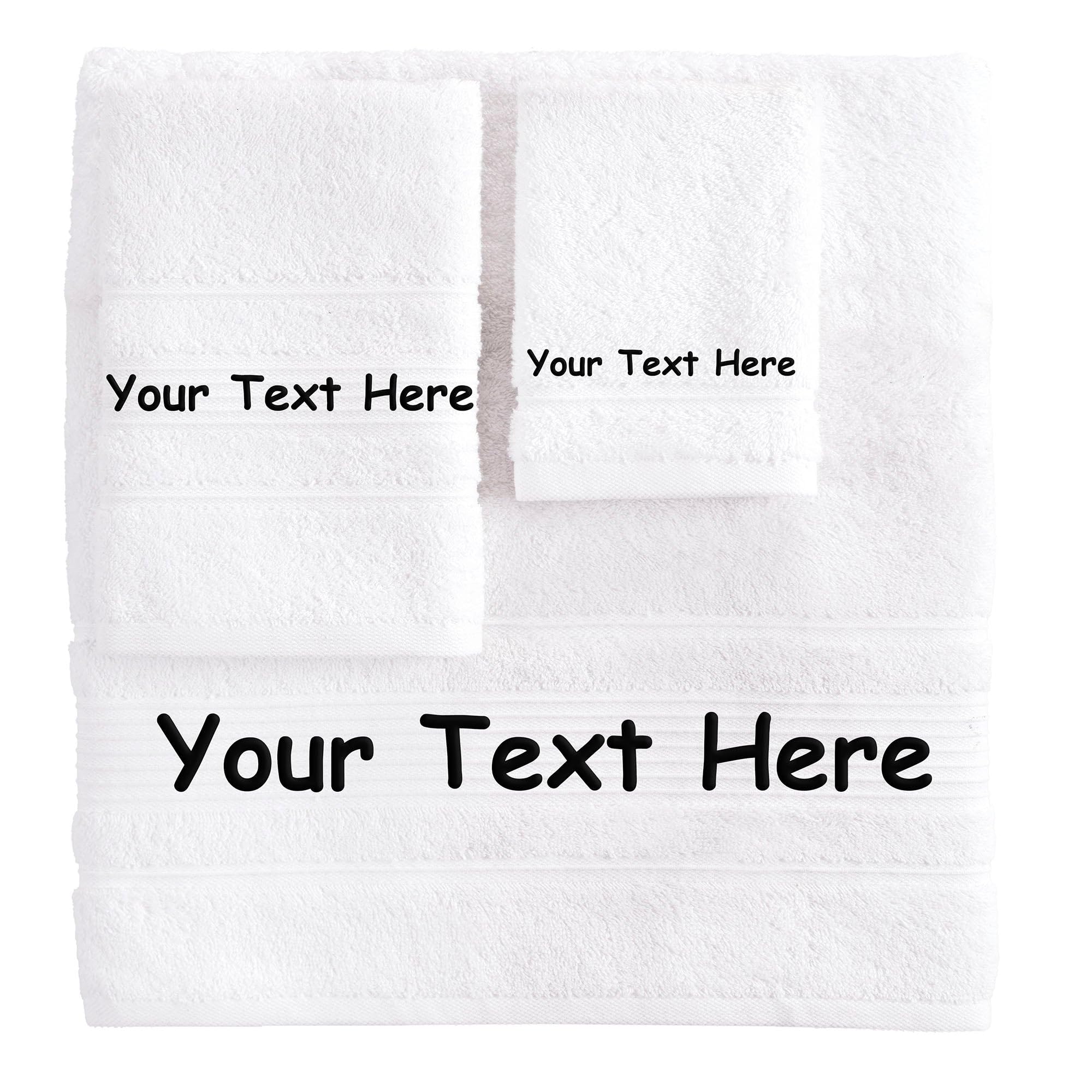 Qute Home Personalized Custom 3-Piece Towel Set – Bath, Hand & Washcloth – 100% Cotton, Soft & Absorbent – Embroidered Name or Monogram – Hotel Towels