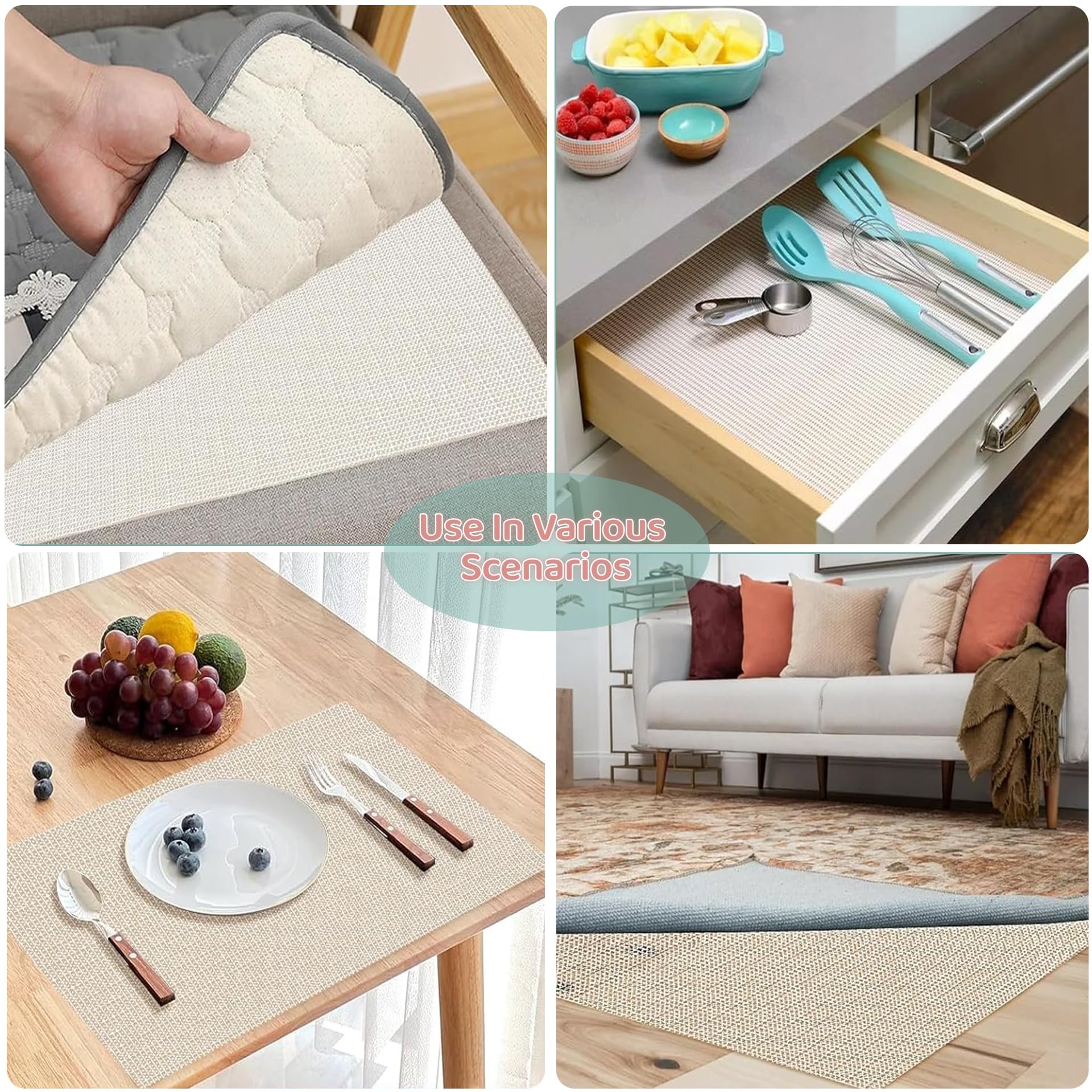 Rete Antiscivolo per Tappeti 190 x 275 cm Protezione Antiscivolo per Tappeti Lavabile Riutilizzabile per Moquette Cassetti Ripiani Materasso Divano, bianco