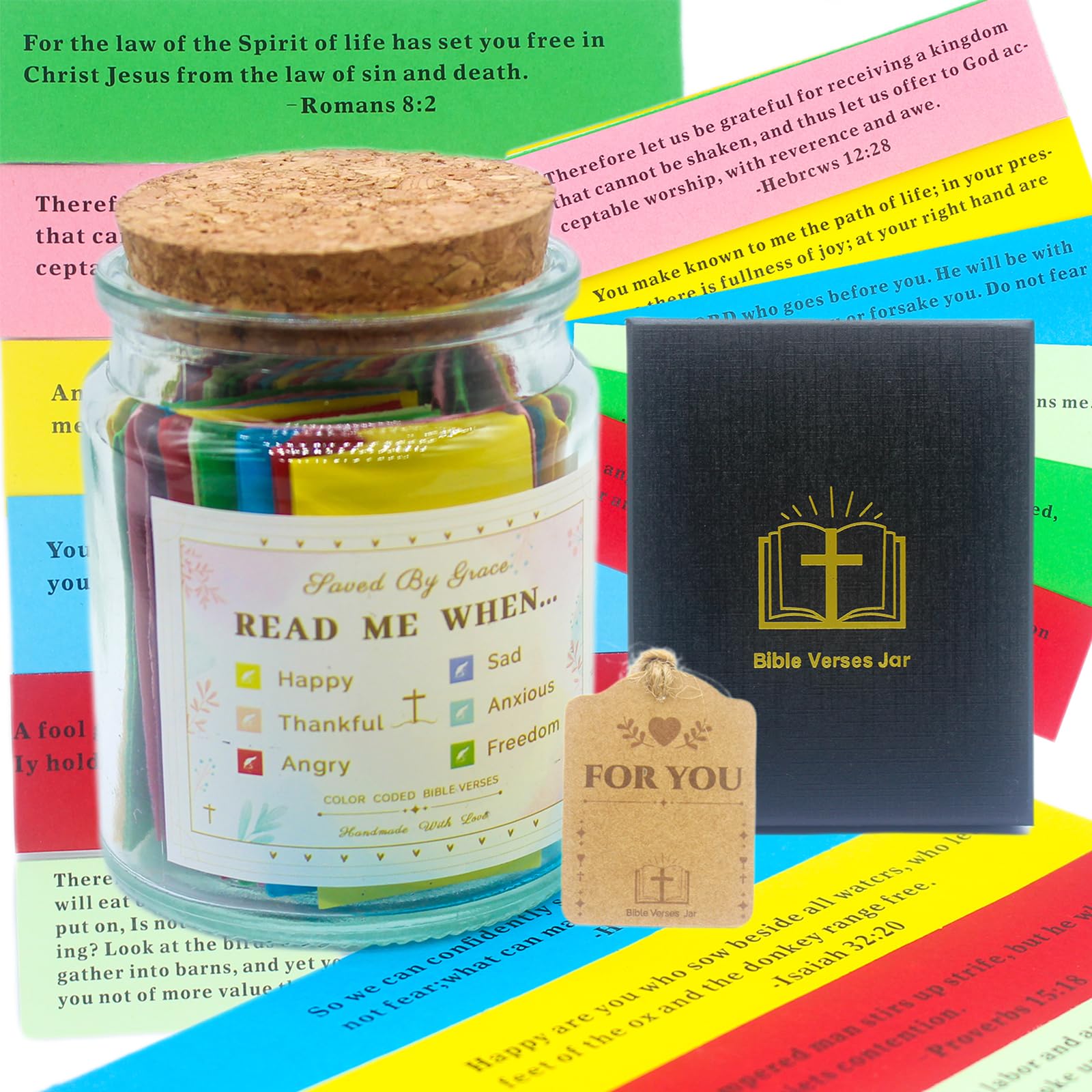 Hope Jar: Color-Coded Bible Verses jar For Emotions & Feelings - Prayer & Blessings Jar Gift for Women Men Mom Dad Friend Christian & Mother's Day Gift