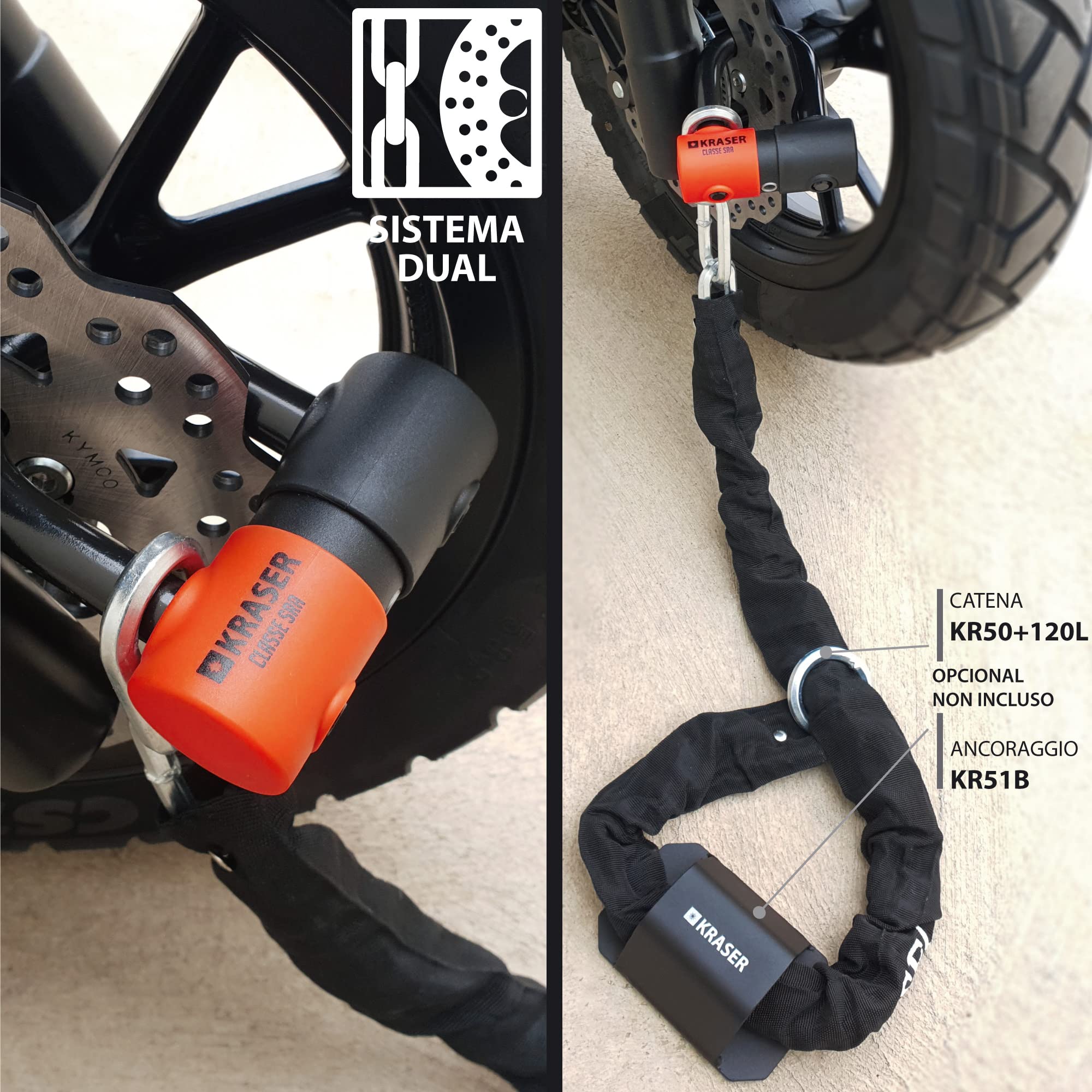 KRASER KR50 Bloccadisco Moto Mini U Omologato SRA, Arco in Acciaio Ultra Rinforzato 18 Testato, Doppia Chiusura, Serratura a Dischi Antiscasso, Cavo Promemoria, Lucchetto Antifurto Blocca Disco Moto