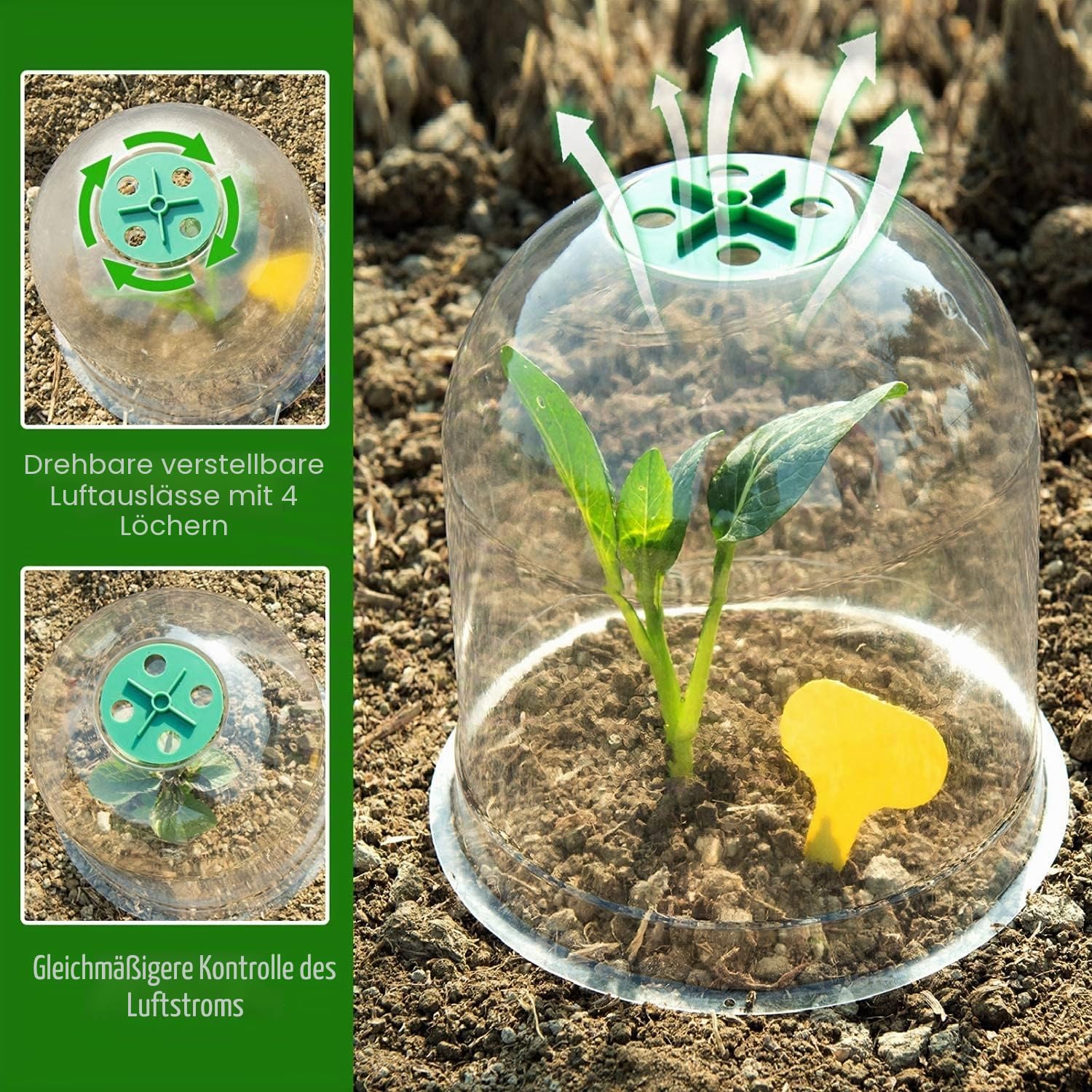 LATERN 10 Stück Gartenpflanzen-Cloche, 26cm x 20cm Wiederverwendbare Kunststoff-Mini-Gewächshaus-Glockenabdeckung zum Frostschutz – mit 16 Pflanzenetiketten, 30 Sicherungsstiften