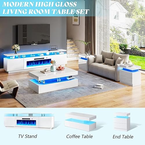 Miniatura 6 de AMERLIFE - Soporte de TV con chimenea de 36 pulgadas, centro de entretenimiento con chimenea moderna de 70 pulgadas con luces LED, gabinete de