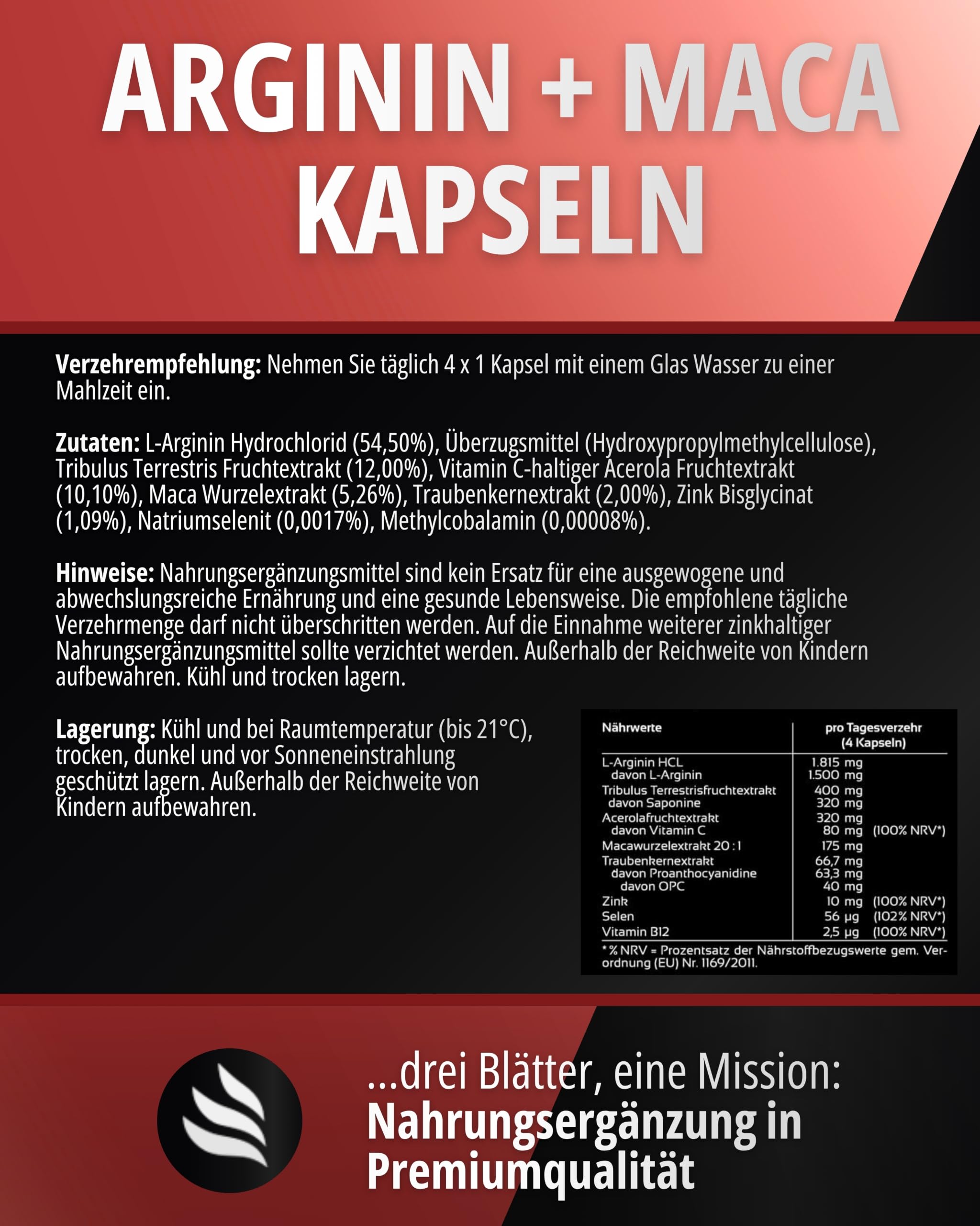 BIOMENTA L-Arginin + Maca Hochdosiert I 240 vegane Kapseln mit Zink, Selen, Vitamin C & 375 mg reinen Aminosäuren pro Einheit I Pflanzliche Nahrungsergänzung ohne Zusätze I Laborgeprüfte Qualität