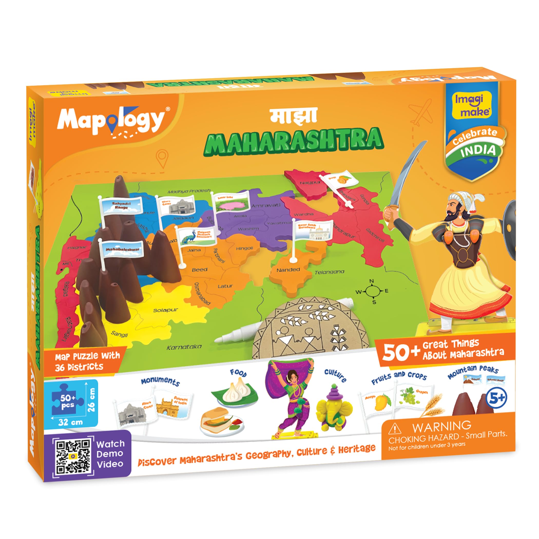 Imagimake Mapology Discover Maharashtra | 50+ Features- Districts, Monuments, Culture, Warli Art | Educational Toys for Kids 5 Years+ | Birthday Gift for Girls & Boys | Toys for 5+ Years Boys & Girls-image-9