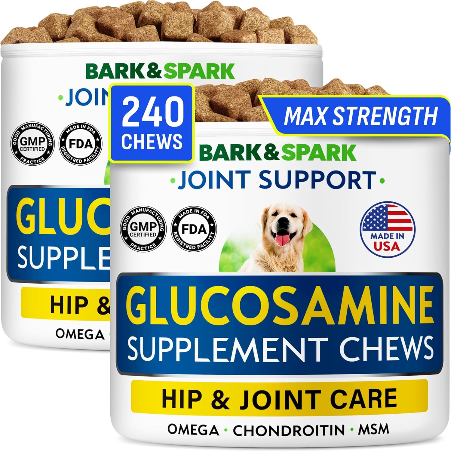 Glucosamine Chondroitin Dog Hip & Joint Supplement – Joint Pain Relief – Hip & Joint Chews for Dogs – Joint Support Large Breed – Senior Doggie Vitamin Pills Joint Health – (240 Treats – Chicken)