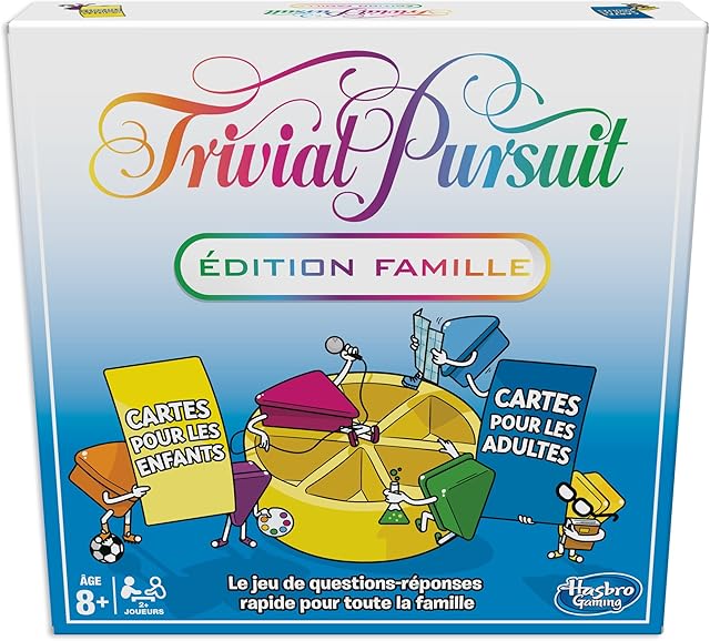 Trivial Pursuit Gra planszowa : edycja rodzinna, gry ciekawostek dla dorosłych i dzieci, rodzinne gry planszowe dla dzieci, 2 graczy lub więcej, od 8 lat