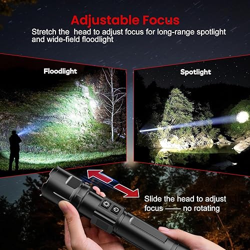 Miniatura 4 de Linterna 20000 Lúmenes Altos Recargable - Paquete de 2 Luz LED Flash Súper Brillante de 30W  24H de Larga Duración y Haz de 5000ft USB C Linterna de