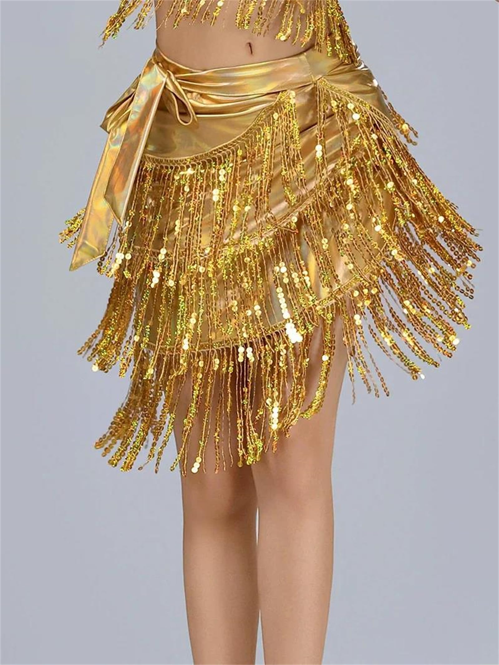 Sciarpa da donna con paillettes nappa per danza di linea e danza latina costume performance avvolgente gonna accessorio