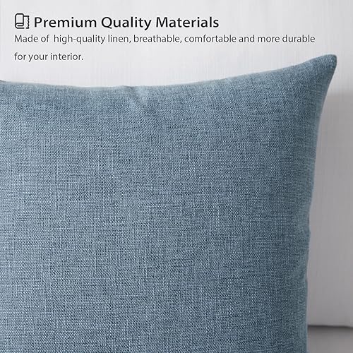 Miniatura 5 de Meekio - Juego de 2 fundas de almohada decorativas de lino con estilo bohemio y campestre para decoración de sofá, 56 x 56 cm, azul grisáceo oscuro