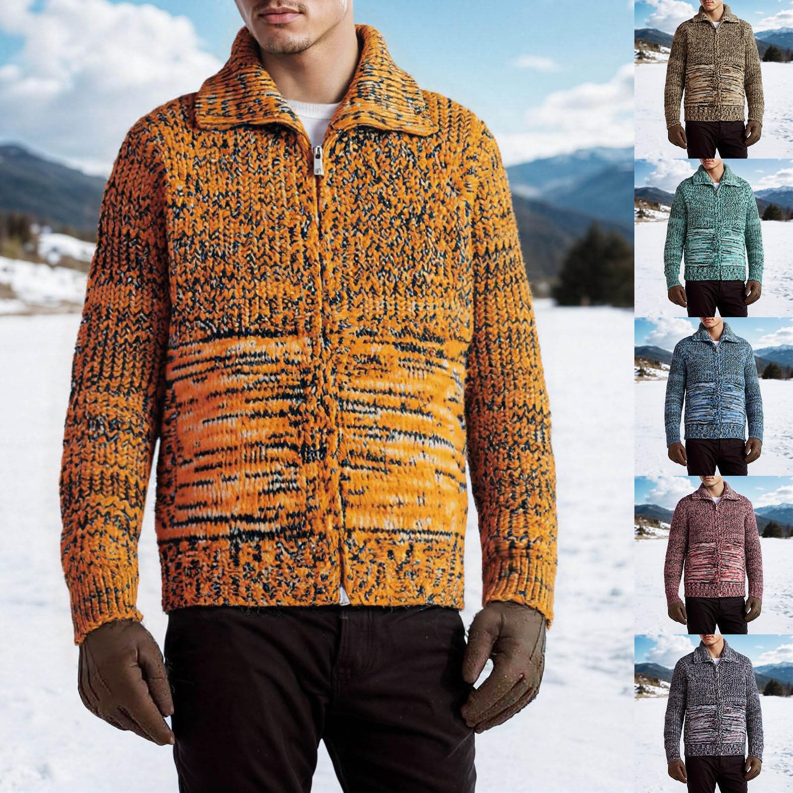 Maglione da uomo invernale per attività all'aria aperta, casual, a maniche lunghe con colletto, vintage, con motivo a treccia, cardigan, giacca a vento
