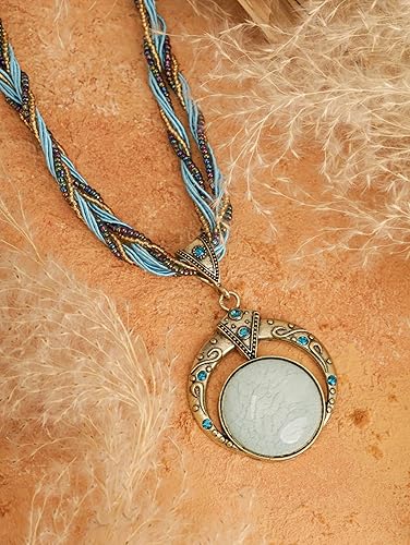 Miniatura 6 de MINACHI Multilayer Beads Chain Necklace, Turquoise-Toned Stone Pendant, Vintage Hippie Retro Bohemia Style, Fashion Jewelry for Women